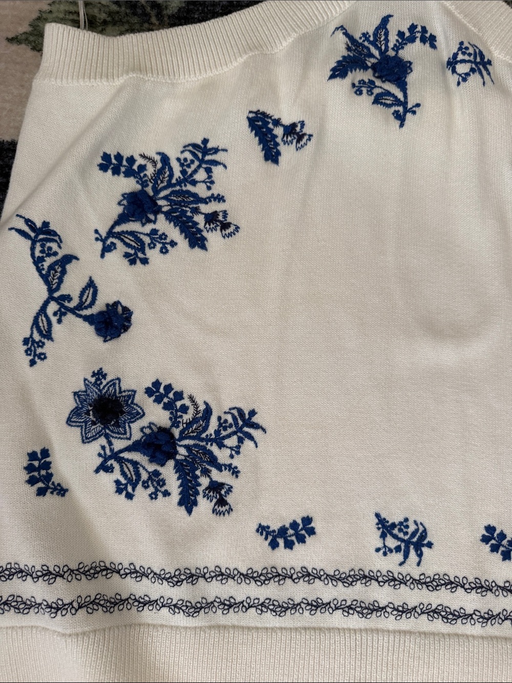 LOFT Cream Halter Camisole with Blue Floral Embroidery - Picture 2 of 4